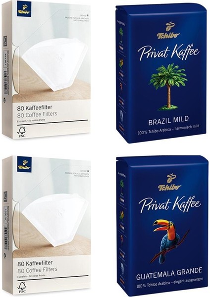 Brazil Mild 250 gr + Guatemala Grande Filtre Kahve 250 gr + 80'li Filtre Kahve Kağıdı x 2 Paket