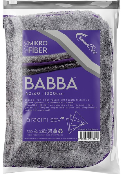 Babba Çift Kat Mikrofiber Oto Kurulama Havlusu 40×60 1300GSM – Koyu Gri