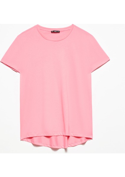 3471 Bisiklet Yaka Basic T-Shirt-Açık Pembe