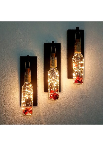 LED Işıklı Mat Siyah Renkli Duvar Aplik 3'lü Set