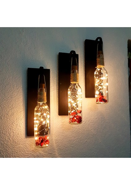 LED Işıklı Mat Siyah Renkli Duvar Aplik 3'lü Set