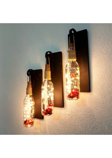 LED Işıklı Mat Siyah Renkli Duvar Aplik 3'lü Set
