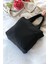 Kadın Siyah Kabartmalı Puf Kumaş Shopper Çanta 1