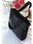 Kadın Siyah Kabartmalı Puf Kumaş Shopper Çanta 2