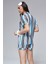For You Moda Kadın 5 li Laci Mavi Çizgili Penye Pijama Takımı S26611
