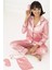 For You Moda Kadın 7 Li Pembe Çizgili Saten Pijama Takımı S22112