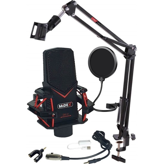 Midex GMX-1ST Condenser Stüdyo Mikrofonu PC ve Telefon (Stand ve Filtreli)