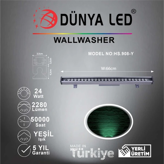 Dünya LED HS.908-Y 24X1W Wallwasher Yeşil