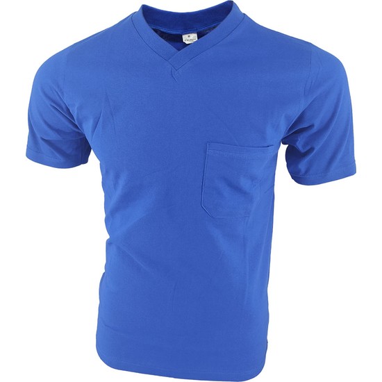 Çamdalı Iş Elbiseleri V Yaka Saks Mavi Kısa Kollu Süprem Iş Tişörtü - V Yaka T-Shirt