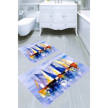 Resmiro Yağlı Boya Gemi Desenli Kaymaz Taban Yıkanabilir 2'li Desenli Banyo Paspası (50X60 cm - 60X100 Cm)