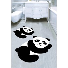 Resmiro Uykucu Panda Desenli Kaymaz Taban Yıkanabilir 2'li Desenli Banyo Paspası (50X60 cm - 60X100 Cm)