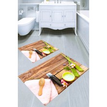 Resmiro Tahta Zemin Spa Malzemeleri Desenli Kaymaz Taban Yıkanabilir 2'li Desenli Banyo Paspası (50X60 cm - 60X100 Cm)