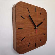 Desen Sanat Özel Seri Minimalist Ahşap Kare Saat   30 x 30 cm   Ceviz