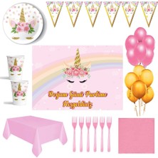 Parti Furyası Unicorn Boynuzlu  Tema 16 Kişilik Afişli Set