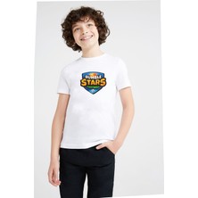 Qivi Rumble Stars Futbol Guardian Baskılı Unisex Çocuk Beyaz T-Shirt