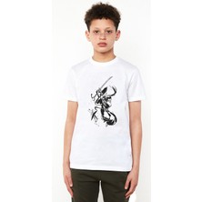 Qivi Samurai Jack Baskılı Unisex Çocuk Beyaz T-Shirt