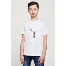 Qivi Astronot Aya Asılı Astronot Baskılı Unisex Çocuk Beyaz T-Shirt