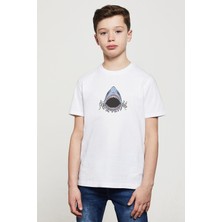 Qivi Shark Attack Baskılı Unisex Çocuk Beyaz T-Shirt