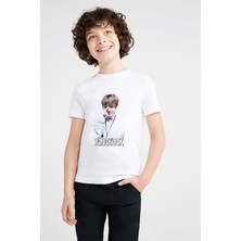 Qivi K Pop Jungkook Koreli Muzik Grubu Baskılı Unisex Çocuk Beyaz T-Shirt