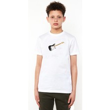 Qivi Stratocaster Howard Reed Black Gitar Music Baskılı Unisex Çocuk Beyaz T-Shirt