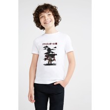 Anime Dragon Ball Baskılı Unisex Çocuk Beyaz T-Shirt