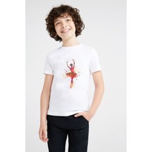 Watercolor Ballet Dancer Baskılı Unisex Çocuk Beyaz T-Shirt