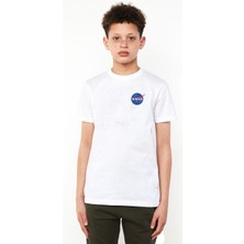 Uzay Logo Baskılı Unisex Çocuk Beyaz T-Shirt