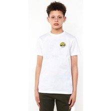 Kulaklık ve Hip Hop Şapkalı Panda Baskılı Unisex Çocuk Beyaz T-Shirt