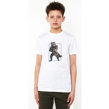 Rakun Rocket Baskılı Unisex Çocuk Beyaz T-Shirt