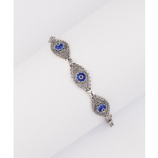 Filigran Silver 925 Ayar Gümüş Lacivert Nazar Boncuklu Ayarlanabilir Kadın Bileklik