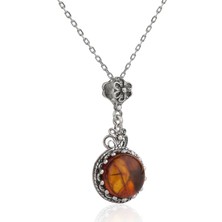 Filigran Silver 925 Ayar Gümüş Otantik El Işçiliği Telkari Doğal Amber Taşlı Kadın Kolye