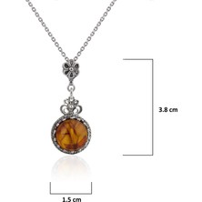 Filigran Silver 925 Ayar Gümüş Otantik El Işçiliği Telkari Doğal Amber Taşlı Kadın Kolye