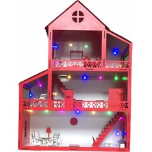 Belinay Montessori Ahşap Oyun Evi 60CM 18 Eşya LED Işıklı