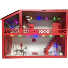 Belinay Montessori Ahşap Oyun Evi 60CM 18 Eşya LED Işıklı