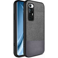 Microcase Xiaomi Mi 10S Fabrik Serisi Kumaş ve Deri Desen Kılıf - Gri