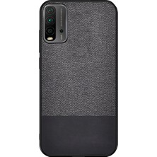 Microcase Xiaomi Redmi 9t Fabrik Serisi Kumaş ve Deri Desen Kılıf - Siyah