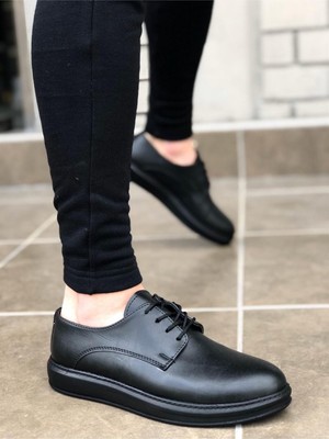BOA BA0003 Bağcıklı Klasik Siyah Yüksek Siyah Taban Casual Erkek Ayakkabı