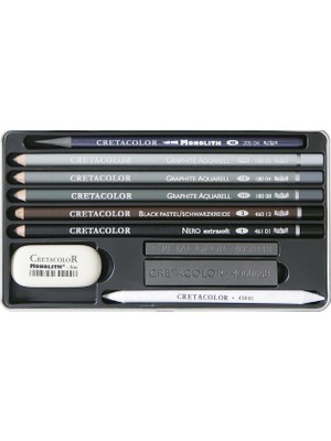 Cretacolor Artino Graphite Drawing Set Karakalem Eskiz Çizim Seti Metal Kutu 10 Parça