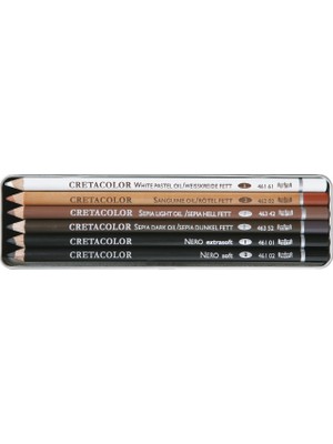 Cretacolor Oil Pencil Drawing Set Karakalem Eskiz Çizim Seti Metal Kutu 6 Parça