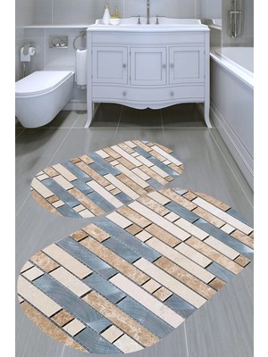 Resmiro Duvar Tasarımlı Kaymaz Taban Yıkanabilir 2'li Desenli Banyo Paspası (50X60 cm - 60X100 Cm)