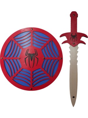 Ahtek Ahşap Oyuncak Seti 2’li Spider-Man Örümcek Adam Kalkanı ve Kılıcı