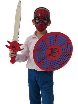 Ahtek Ahşap Oyuncak Seti 3’lü Spider-Man Örümcek Adam Kalkanı Kılıcı ve Maskesi