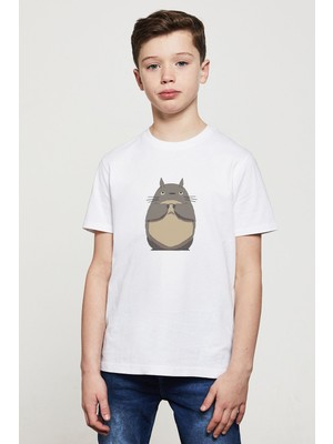 Qivi My Neighbor Komşum Totoro Baskılı Unisex Çocuk Beyaz T-Shirt