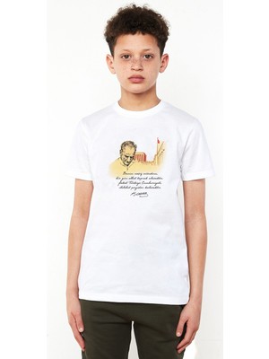 Qivi Ataturk Baskılı Unisex Çocuk Beyaz T-Shirt