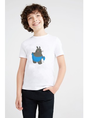 Qivi My Neighbor Komşum Totoro Baskılı Unisex Çocuk Beyaz T-Shirt