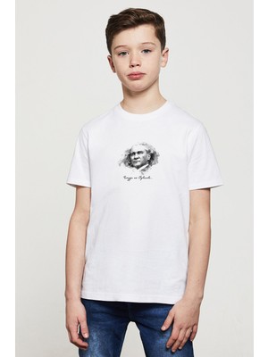 Qivi Ulu Önder Atatürkü Saygiyla ve Özlemle Baskılı Unisex Çocuk Beyaz T-Shirt