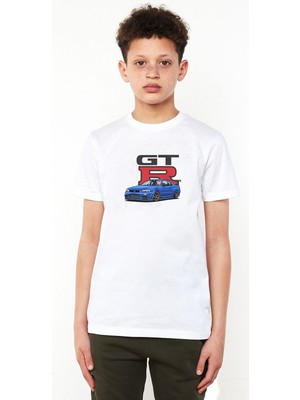 Nissan Gt R Baskılı Unisex Çocuk Beyaz T-Shirt