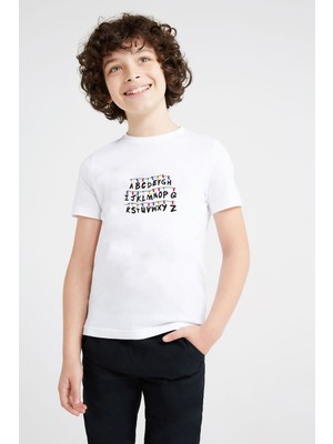Stranger Things Estampa Alfabeto Fractalmw Baskılı Unisex Çocuk Beyaz T-Shirt