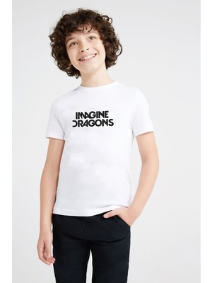 Imagine Dragons Letras Baskılı Unisex Çocuk Beyaz T-Shirt