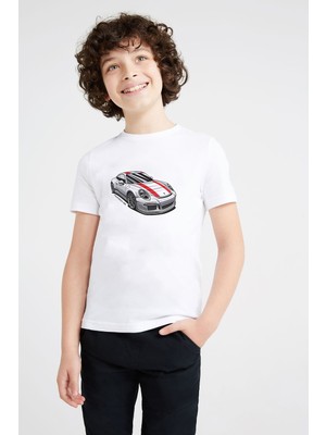 Porsche 911 R Baskılı Unisex Çocuk Beyaz T-Shirt